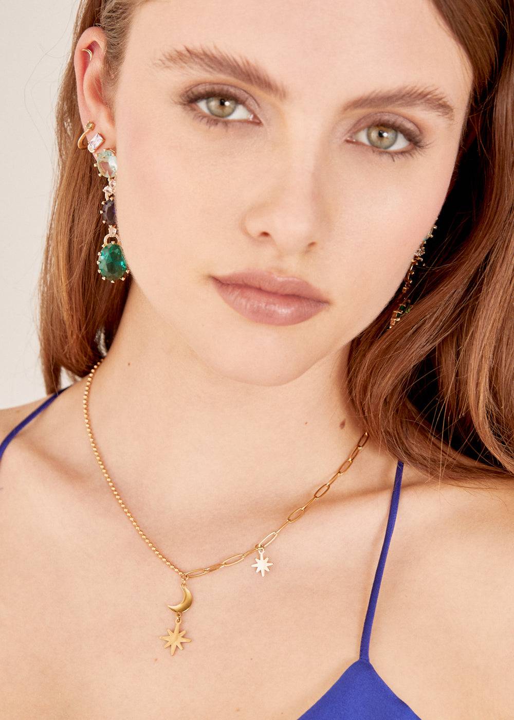 Nalí 14KT GOLD PLATED STARS AND MOON PENDANT NECKLACE