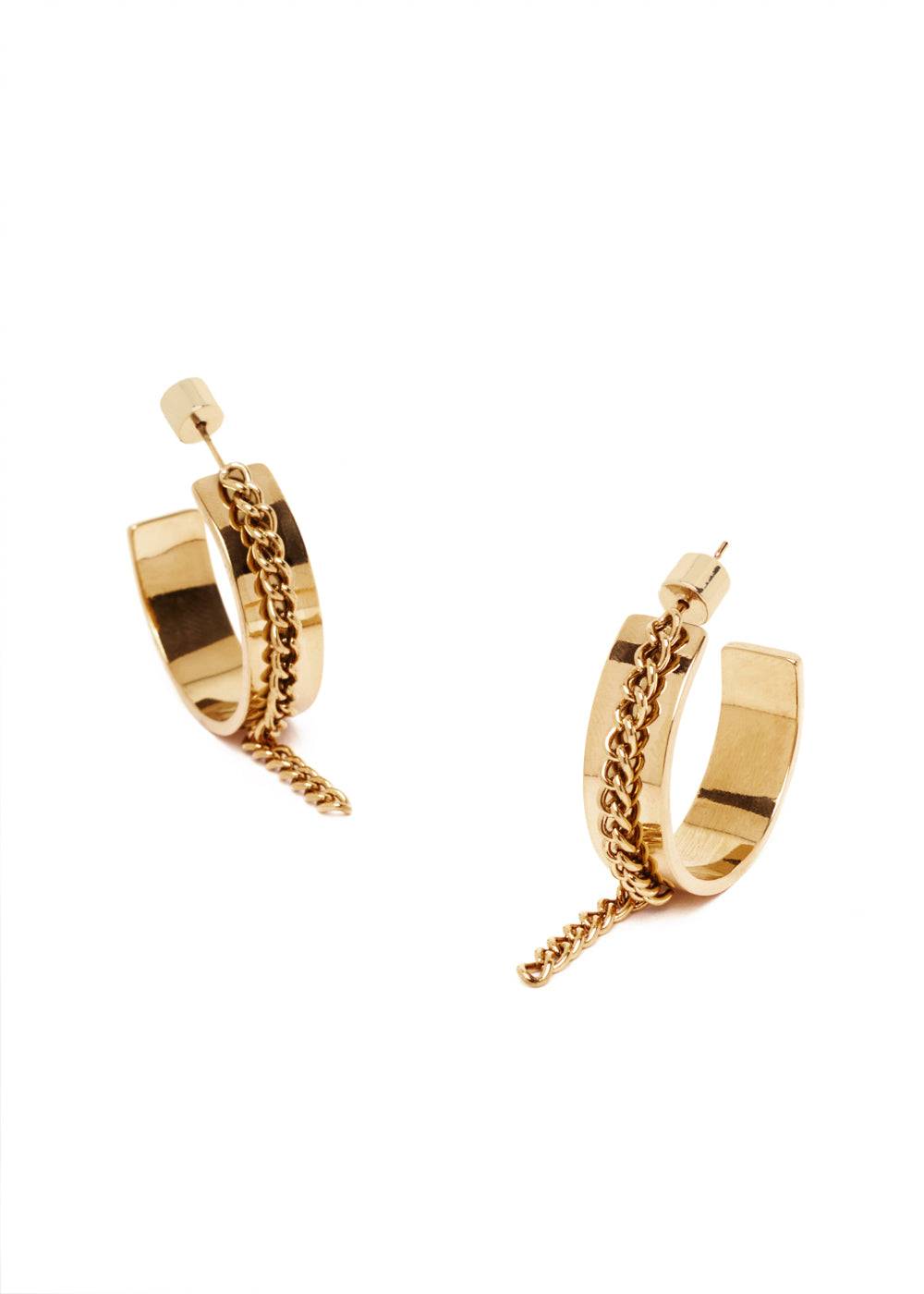 Nalí CHAIN HOOP EARRINGS STAIN. STEEL. 18K GOLD PLATED