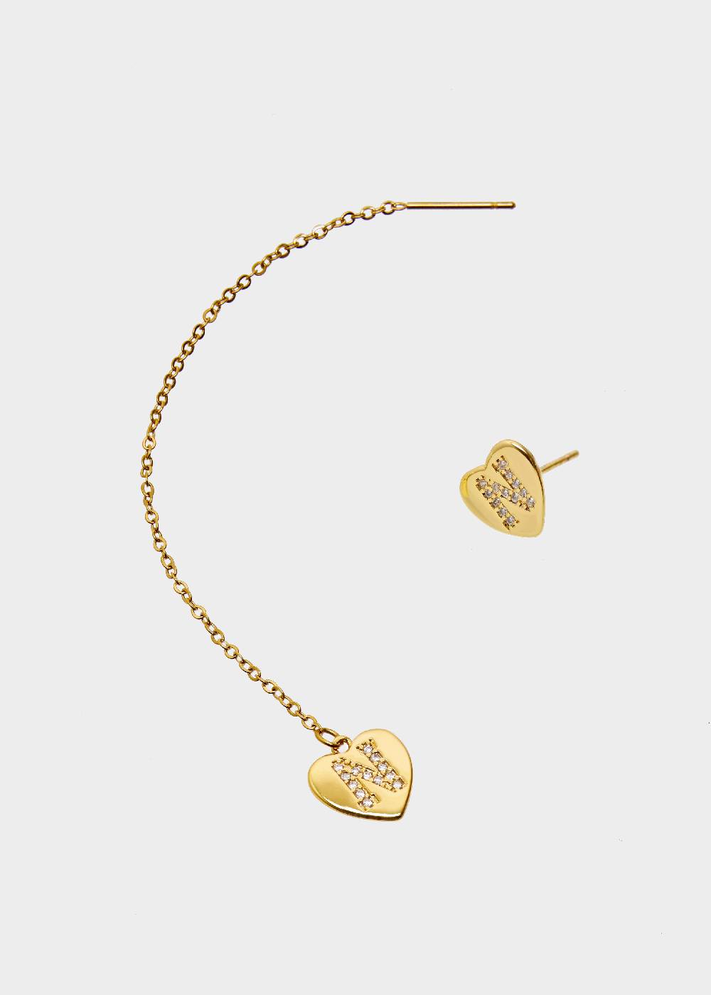 Nalí EARRING SET WITH HEART AND LETTER N IN ZIRCONS
