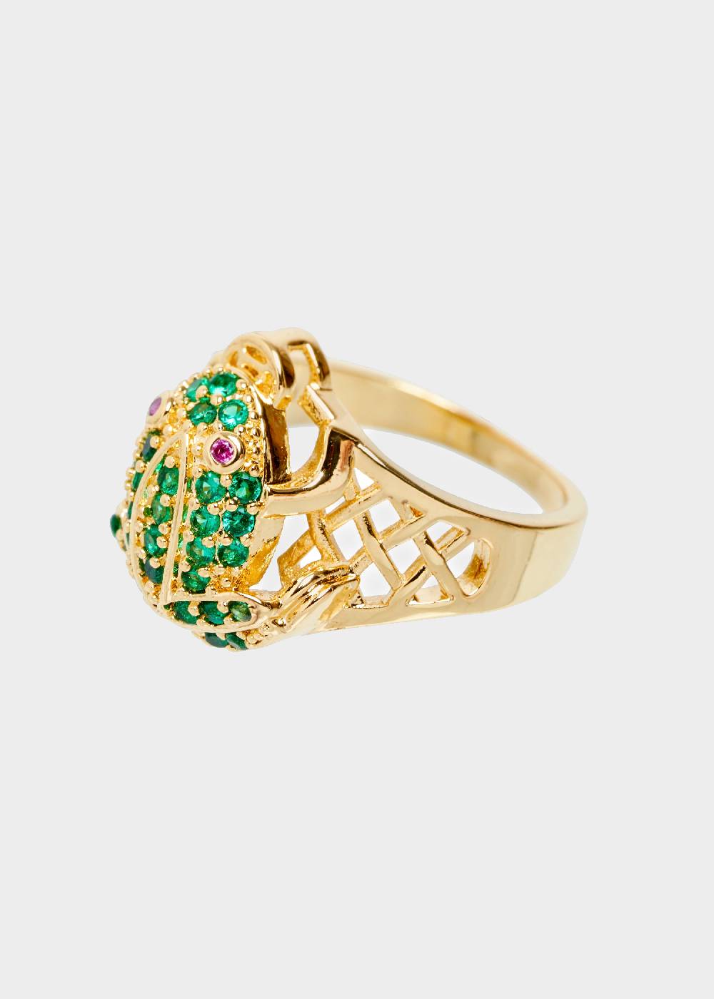 Nalí 14K GOLD PLATED FROG RING W/ GREEN ZIRCONS