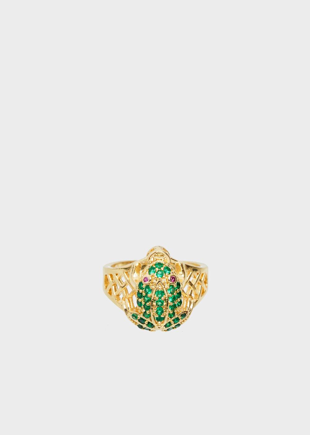 Nalí 14K GOLD PLATED FROG RING W/ GREEN ZIRCONS