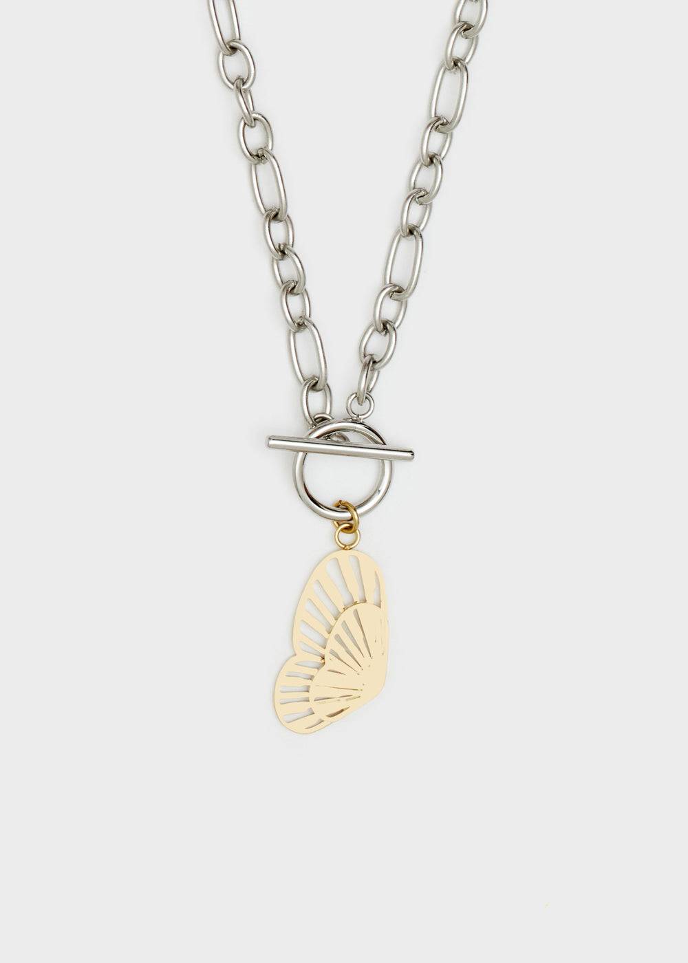 Nalí 14KT GOLD PLA. S. STEEL BUTTERLY NECKLACE
