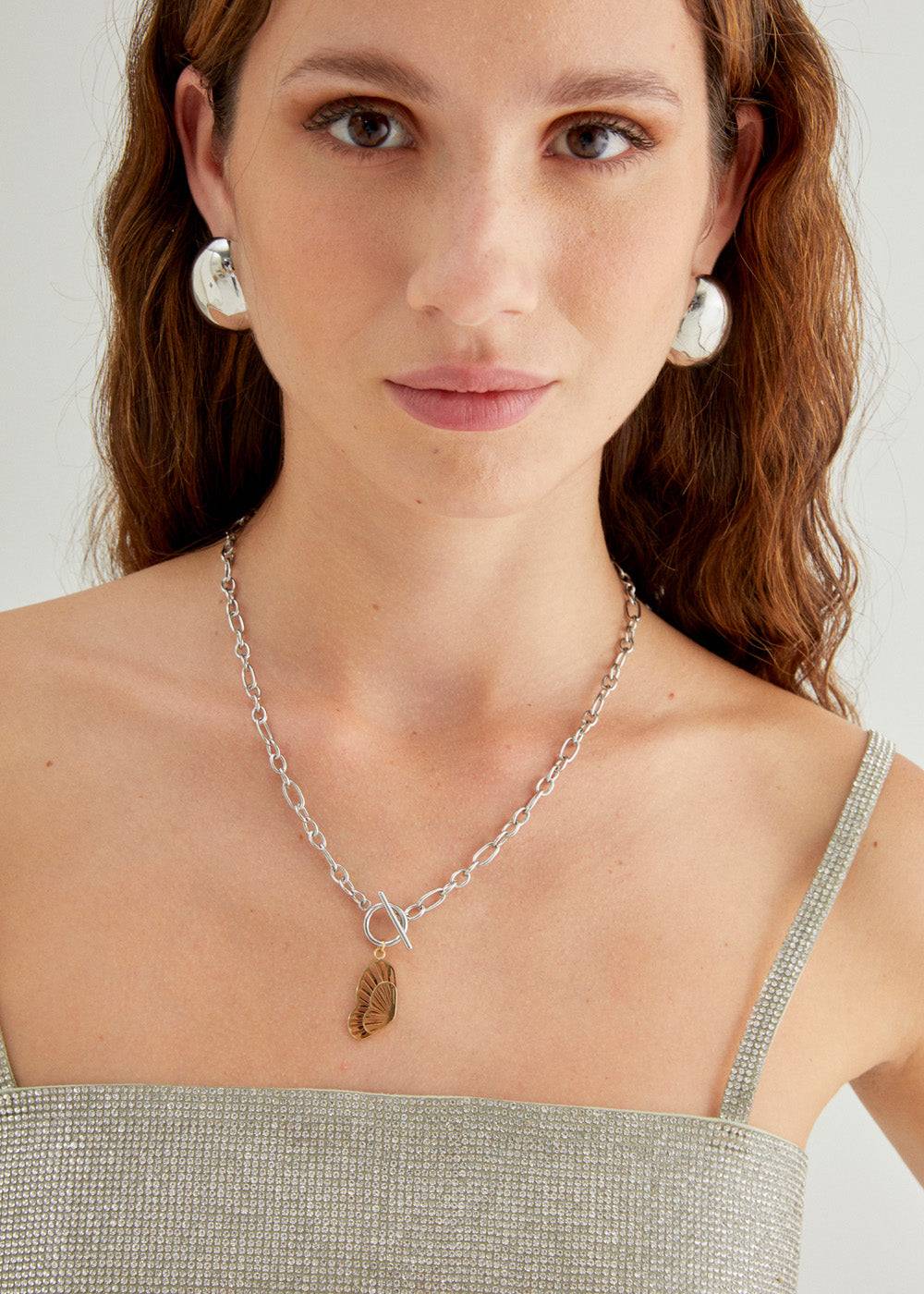 Nalí 14KT GOLD PLA. S. STEEL BUTTERLY NECKLACE