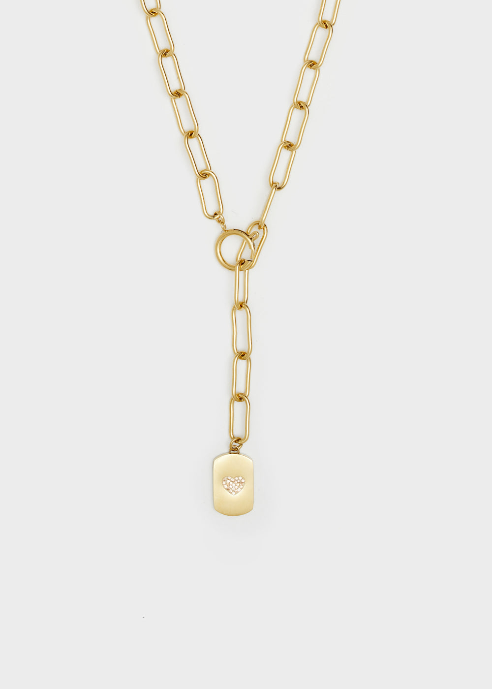 Nalí 14KT GOLD PLA. S. STEEL HEART TAG NECKLACE