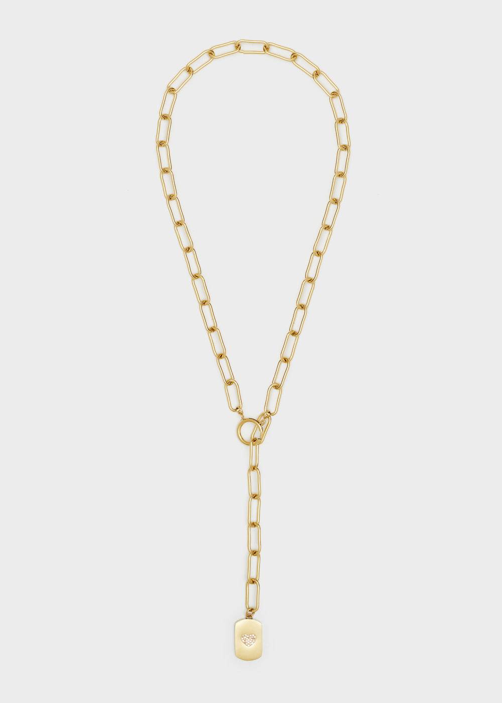 Nalí 14KT GOLD PLA. S. STEEL HEART TAG NECKLACE