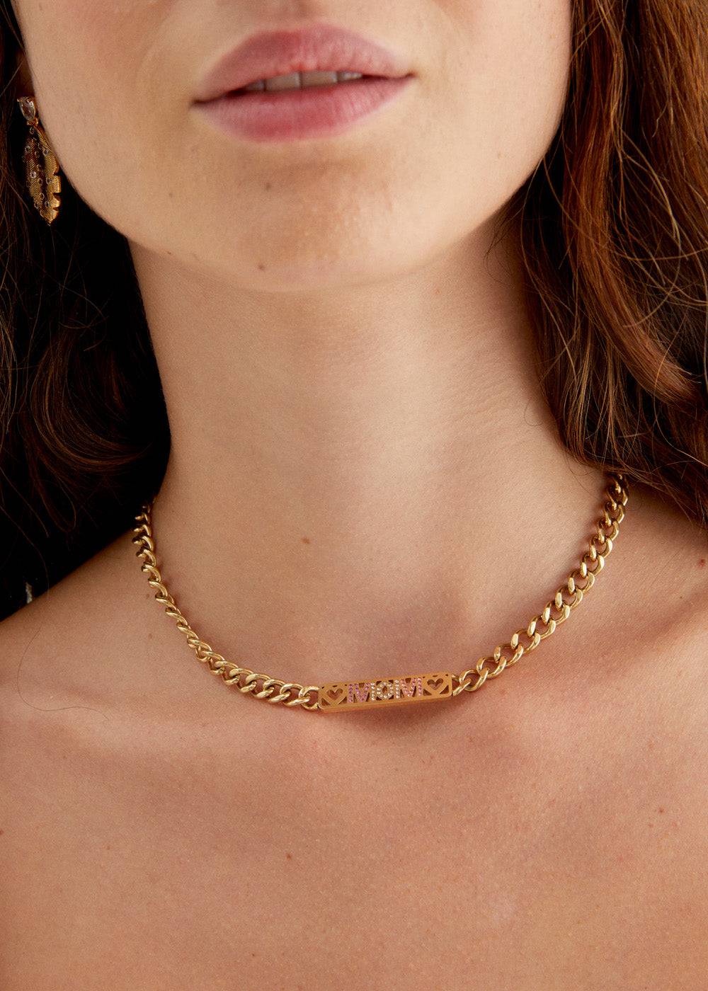 Nalí 14KT GOLD PLA. S. STEEL MOM NECKLACE