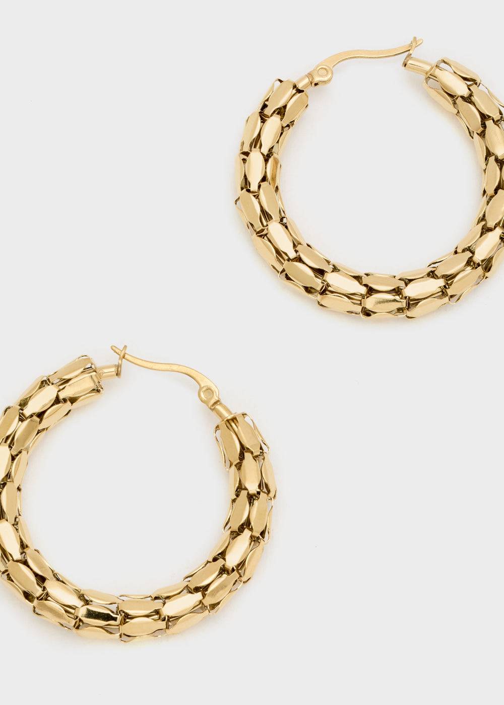 Nalí 14KT GOLD PLA. S.STEEL WROUGHT HOOP EARRINGS