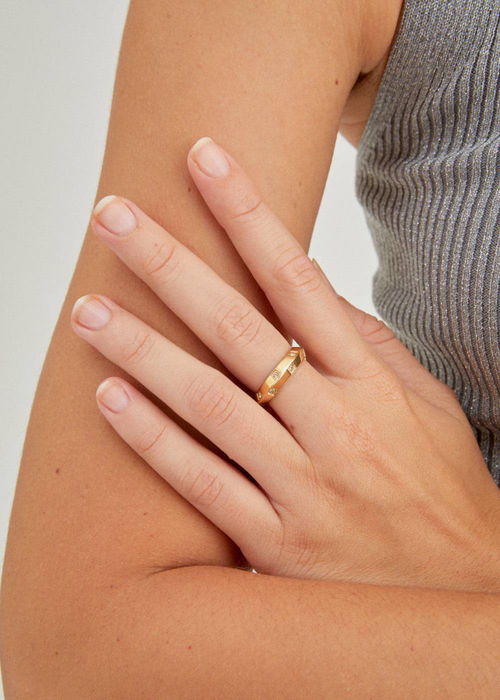 Nalí 14KT GOLD PLAT. S.STEEL RING W/ STONES