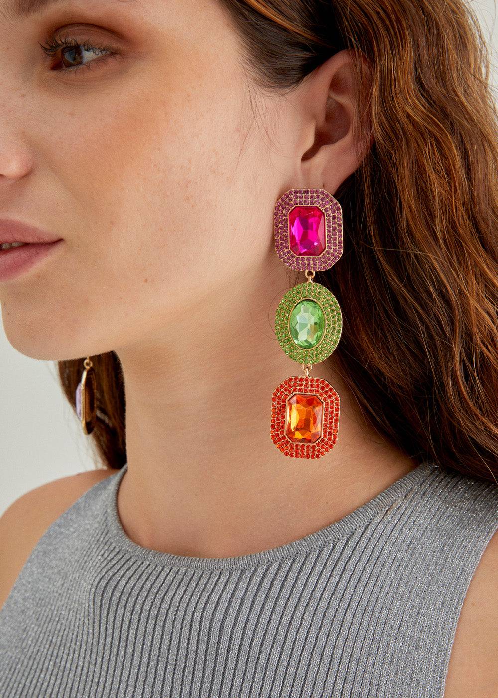 Nalí ADELE LONG EARRINGS W/ MULTI STONES + COLORS