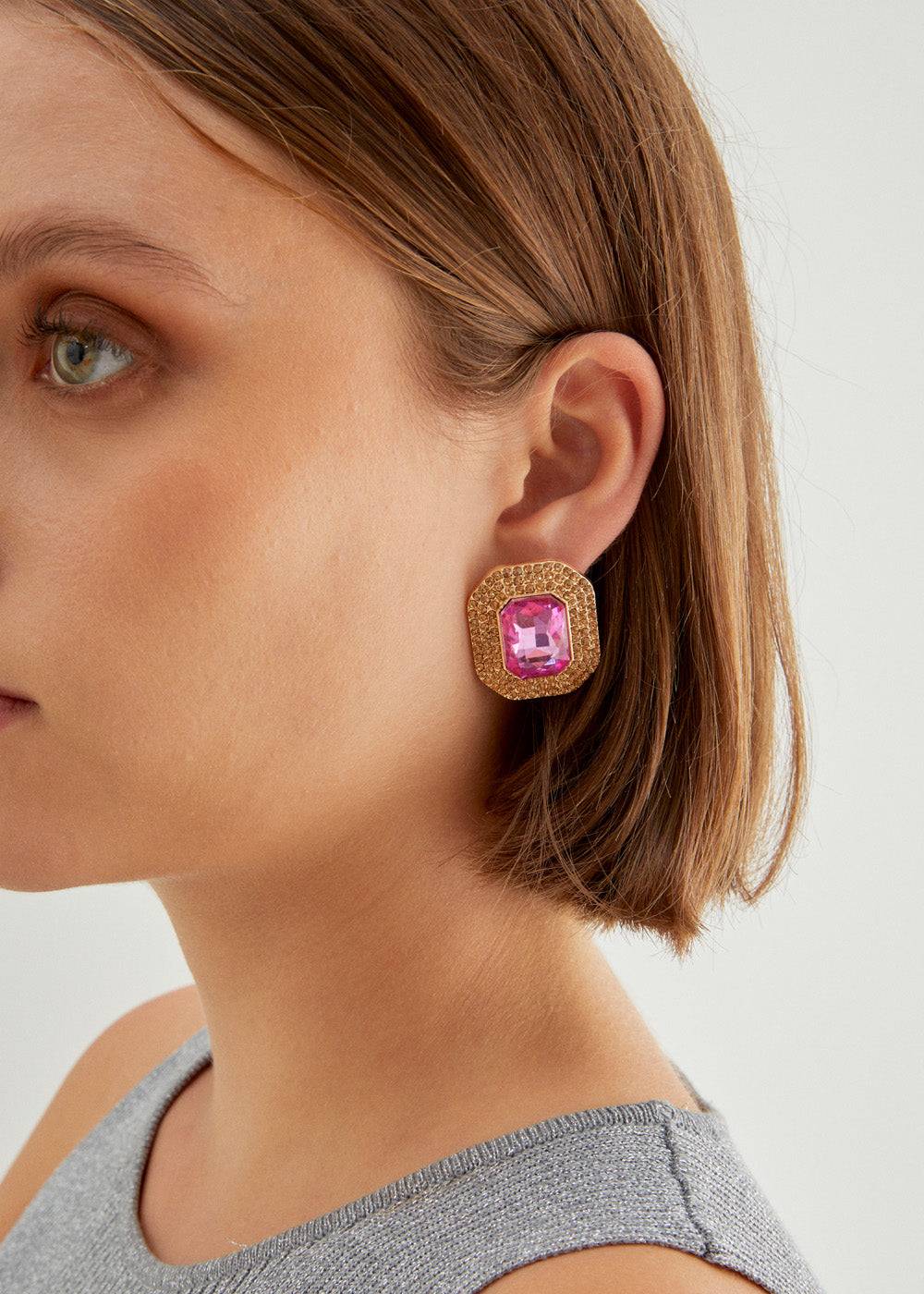 Nalí ADELE SQUARE EARRINGS W/ STONES + COLORS