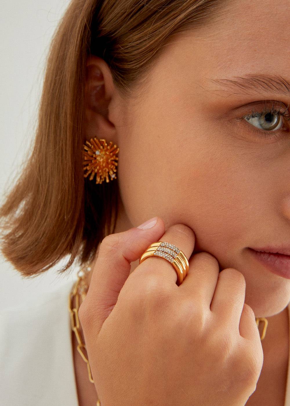 Nalí BAND RING MULTILAYERED W/ CLEAR ZIRCONS