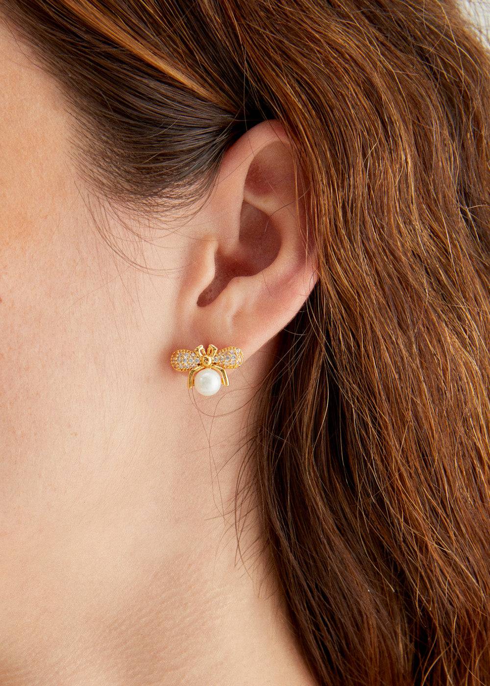 Nalí BEE EARRINGS W/ ZIRCONS AND PEARL