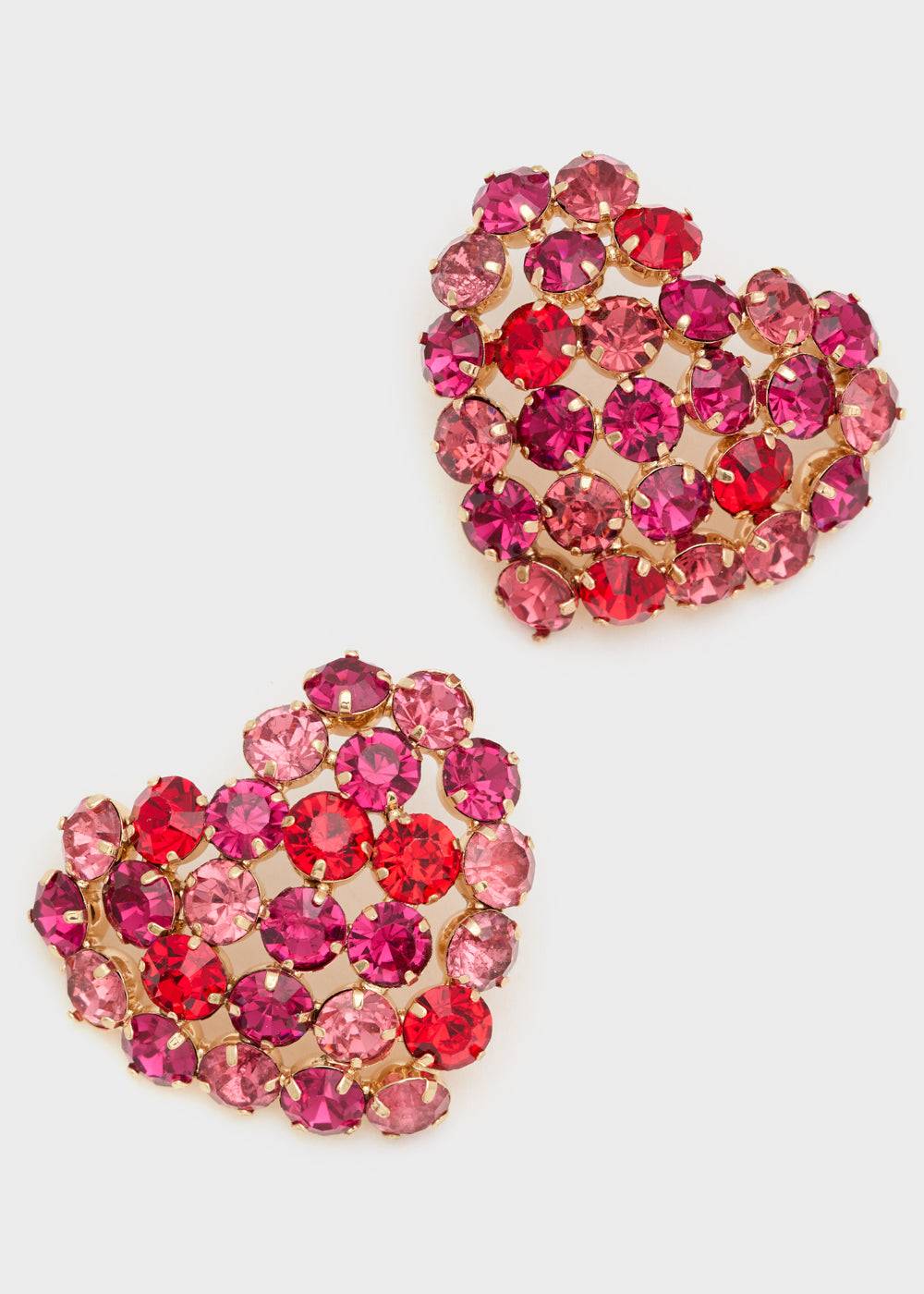 Nalí BIG HEART EARRINGS W/ PINK+RED STONES
