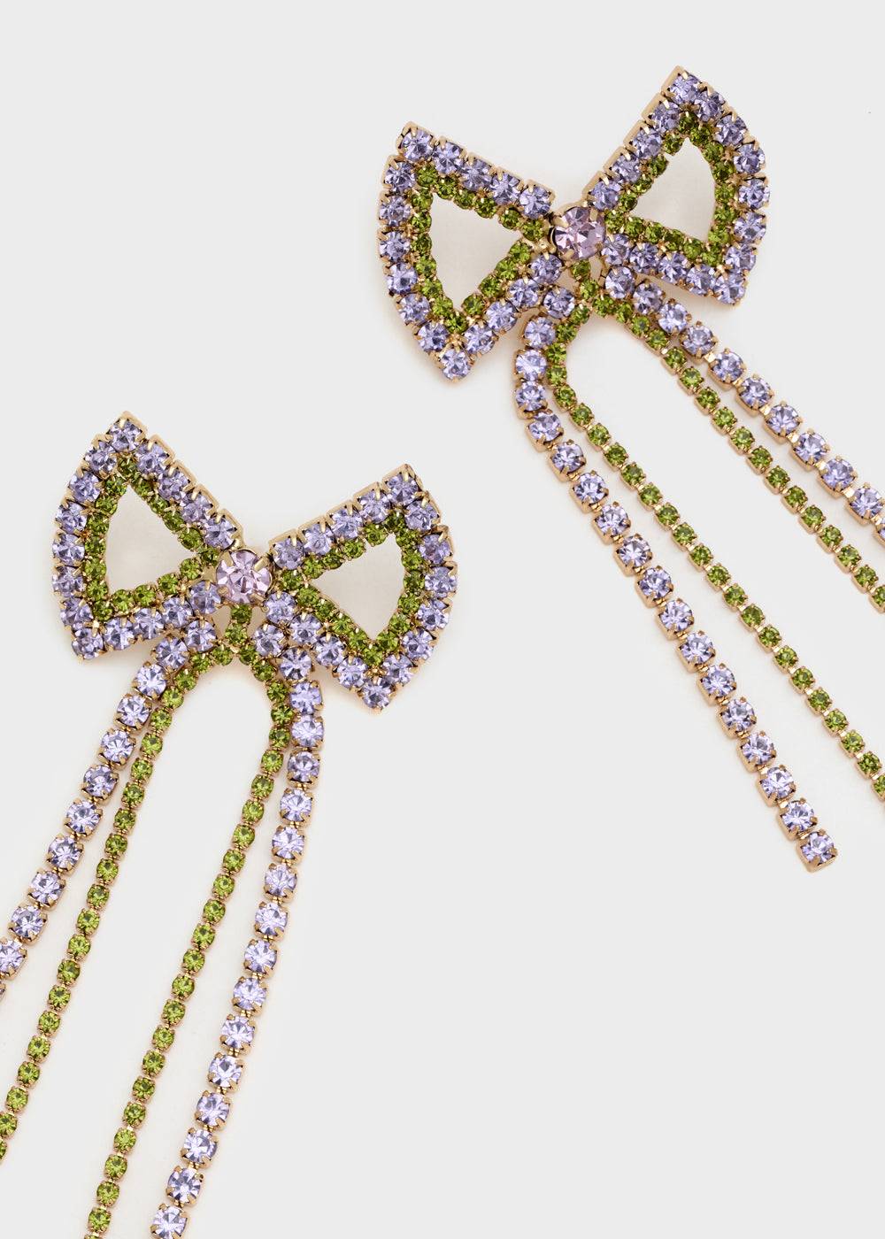 Nalí BOW EARRINGS W/ LILIAC AND GREEN STONES