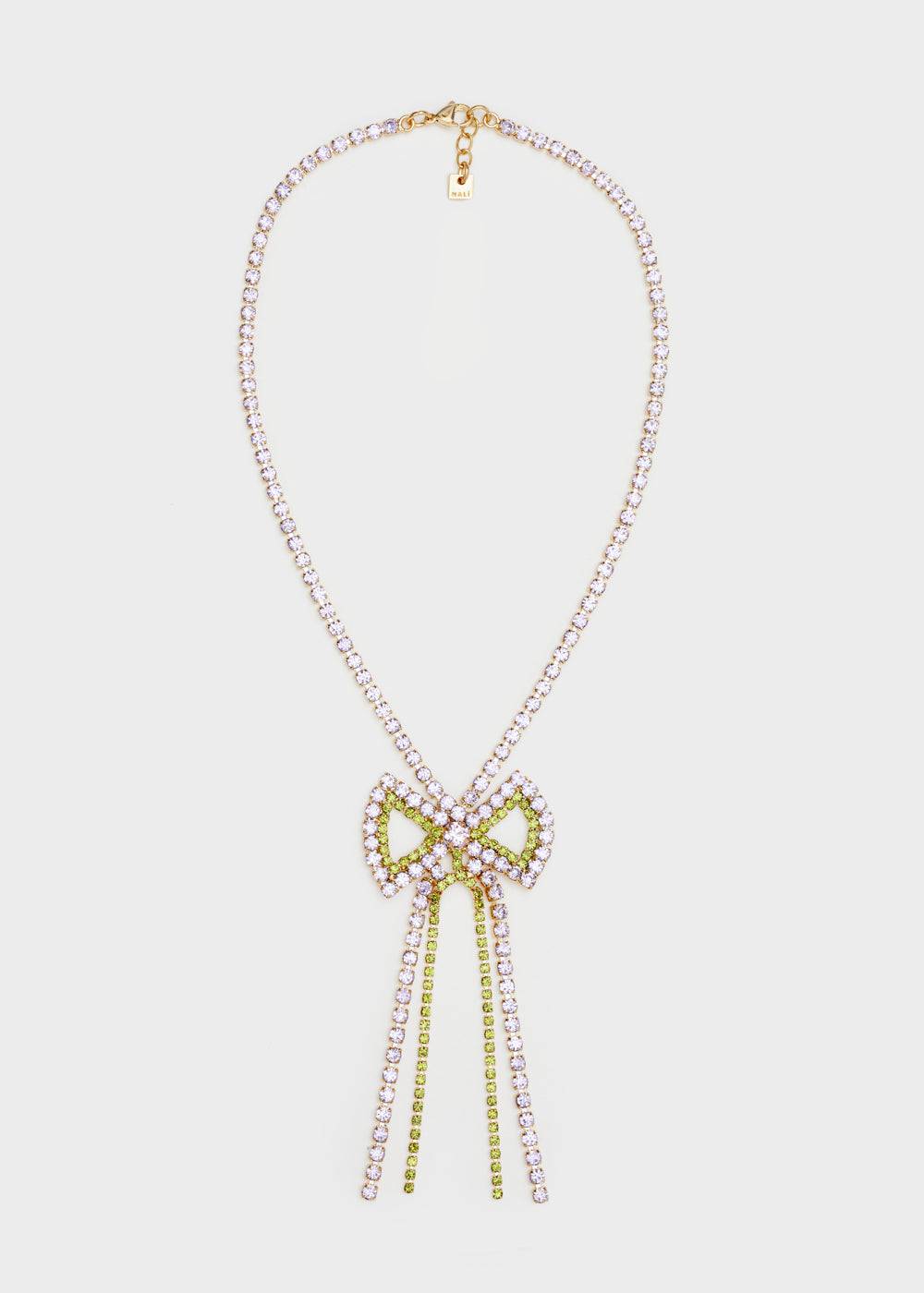 Nalí BOW NECKLACE W/ GREEN AND LILAC STONES