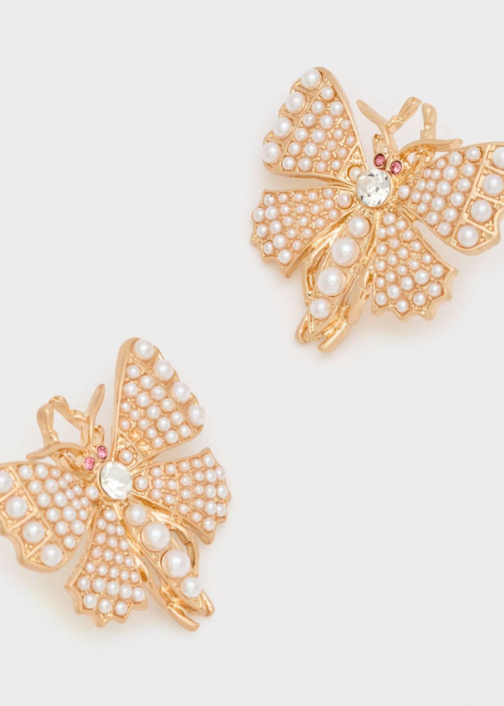 Nalí BUTTERFLY GOLD EARRINGS W/ PEARLS