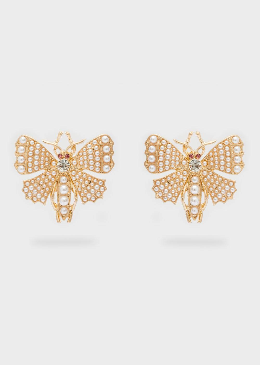 Nalí BUTTERFLY GOLD EARRINGS W/ PEARLS
