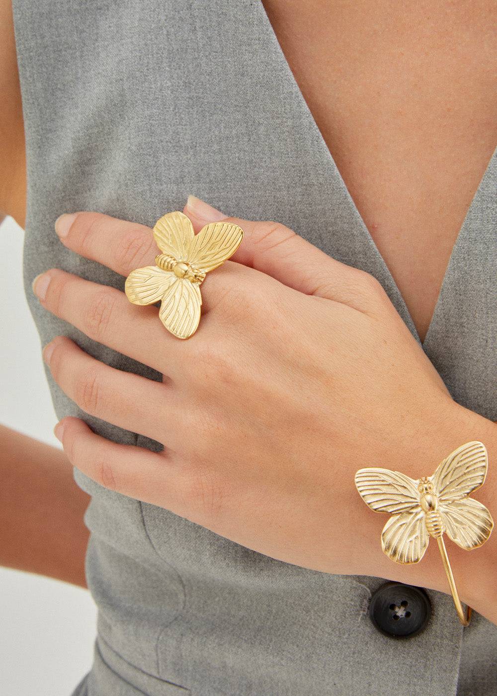 Nalí BUTTERFLY GOLD RING S.STEEL