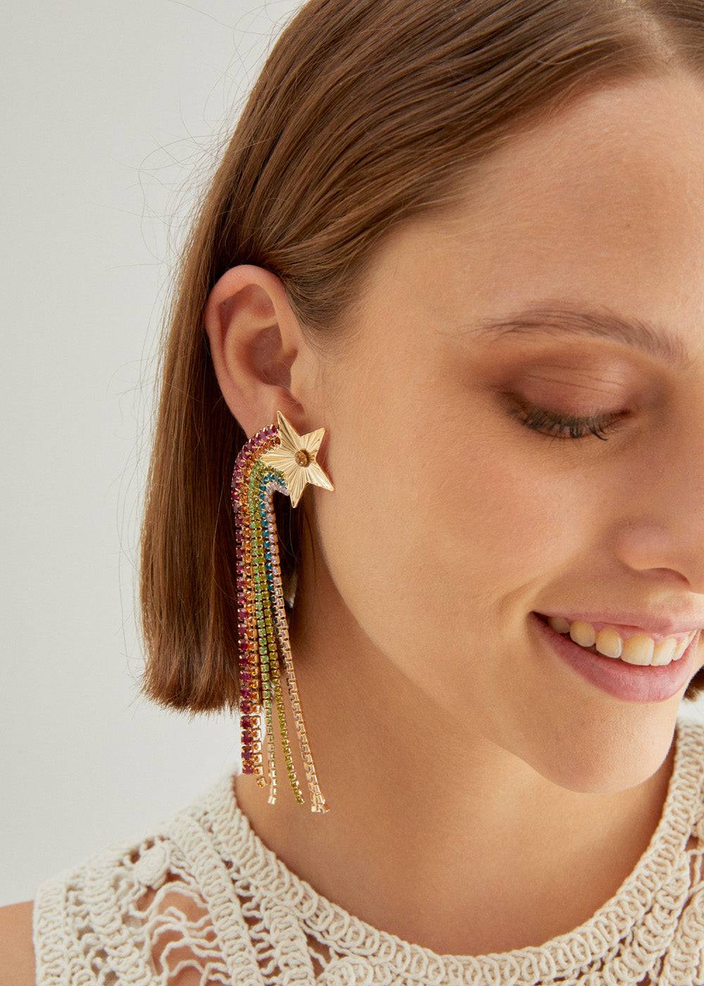 Nalí CASCADE EARRINGS W/ MULTICOLOR STAR