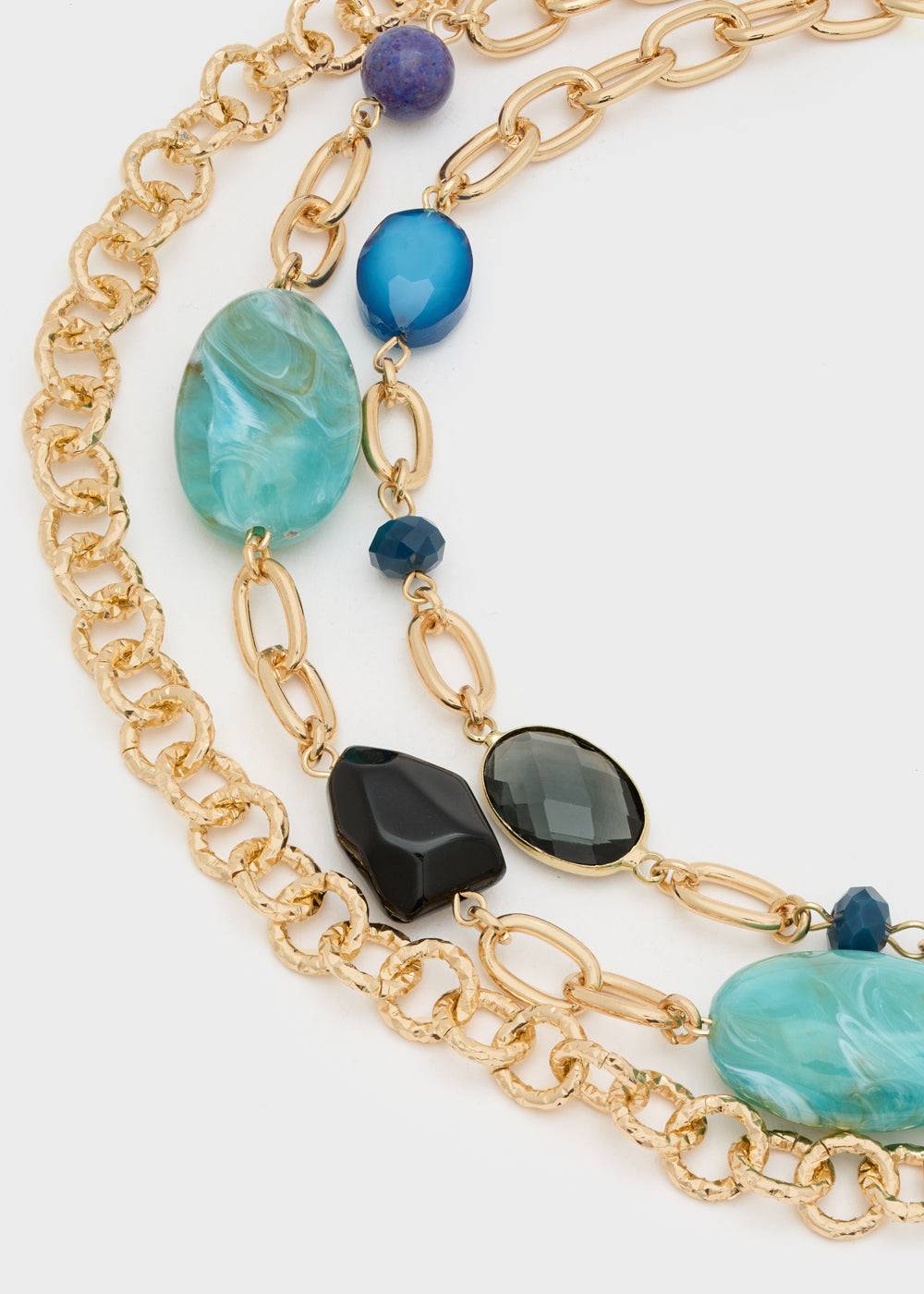 Nalí CHAIN NECKLACE MULTI W/ GREEN+BLUE STONES