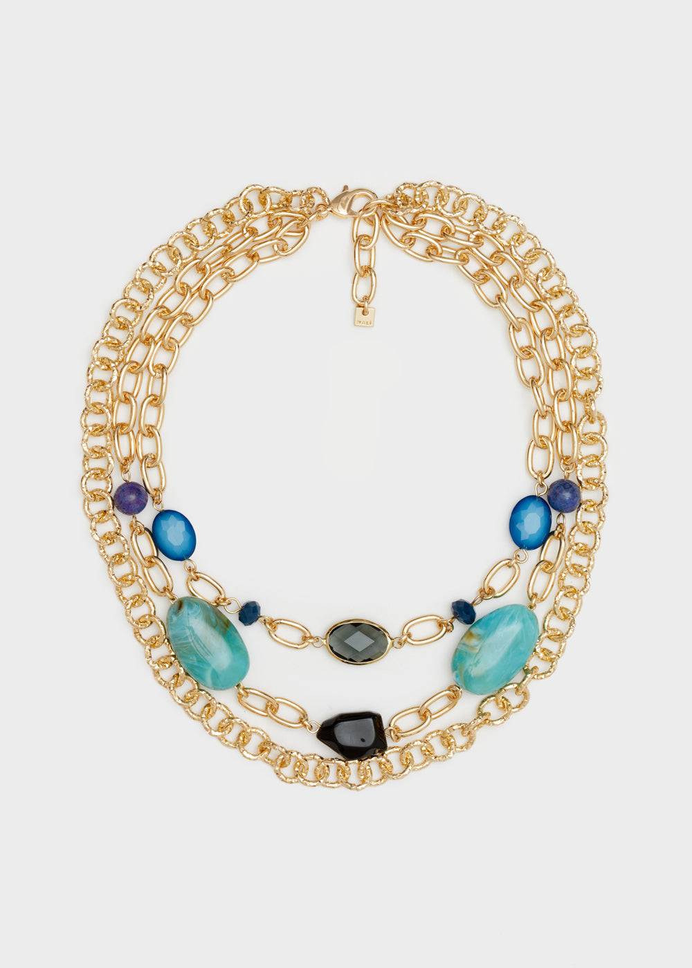 Nalí CHAIN NECKLACE MULTI W/ GREEN+BLUE STONES