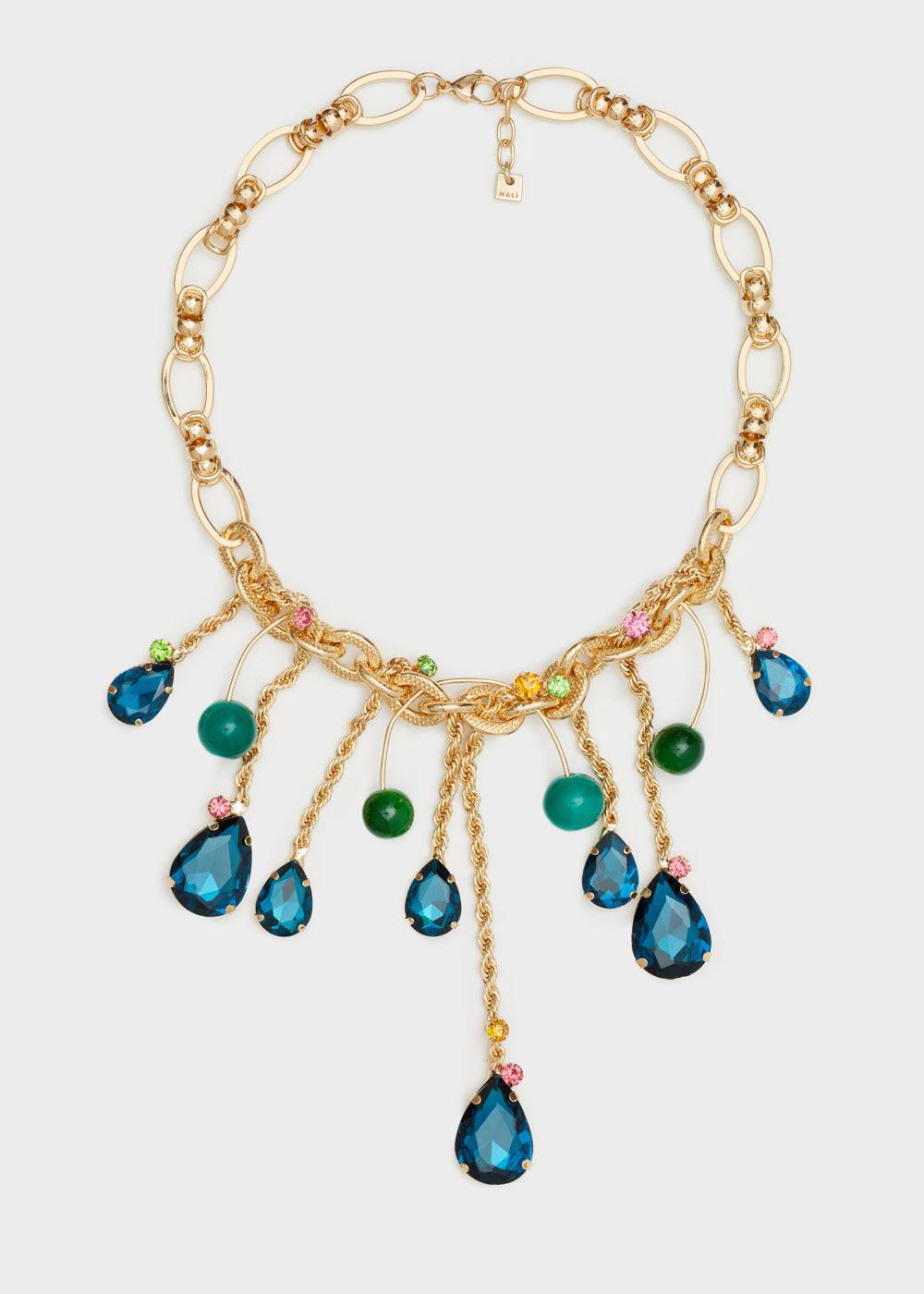 Nalí CHAIN NECKLACE W/ BLUE STONE PENDANTS
