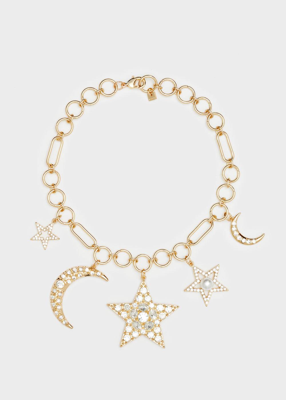 Nalí CHAIN NECKLACE W/ STAR AND MOON IN GOLD