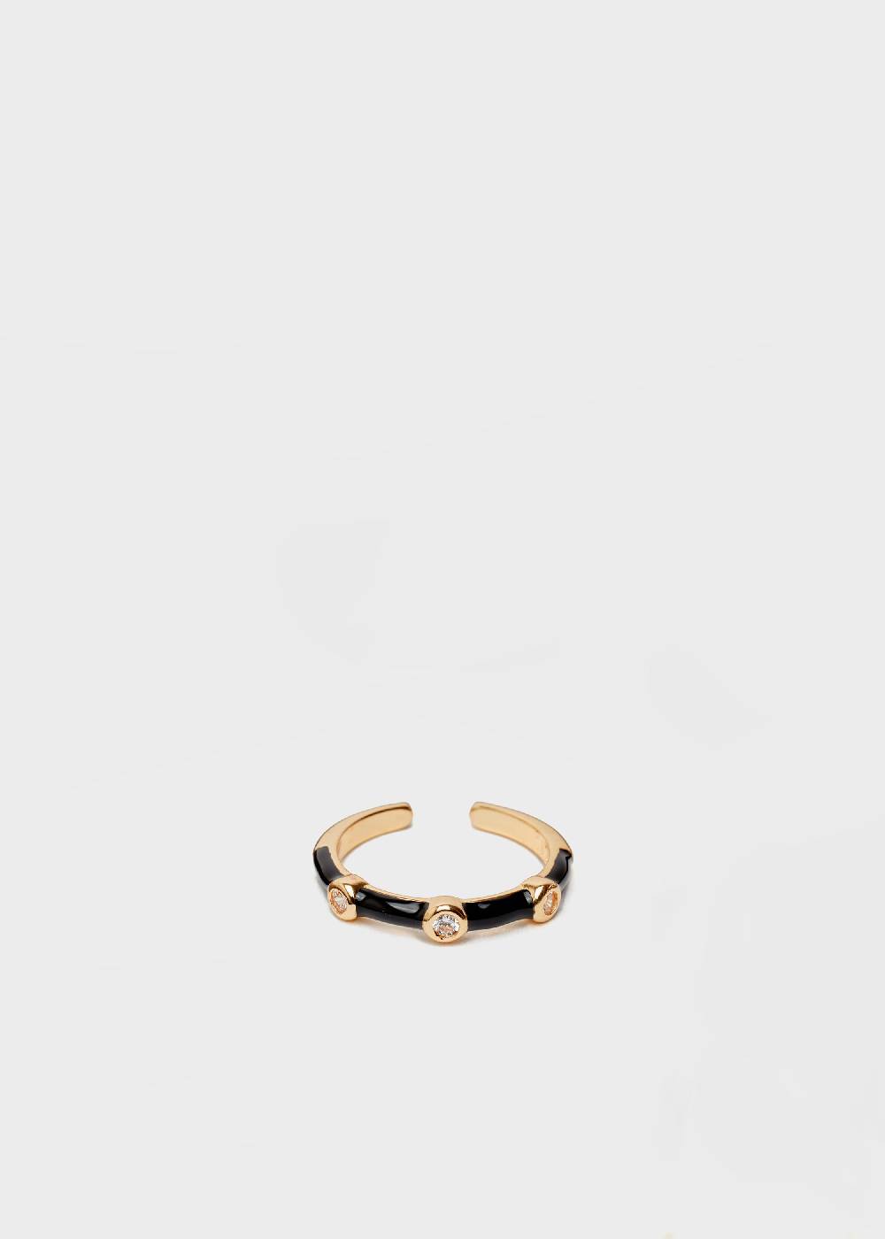 Nalí DEVON ENAMEL RING BLACK WITH ZIRCONS