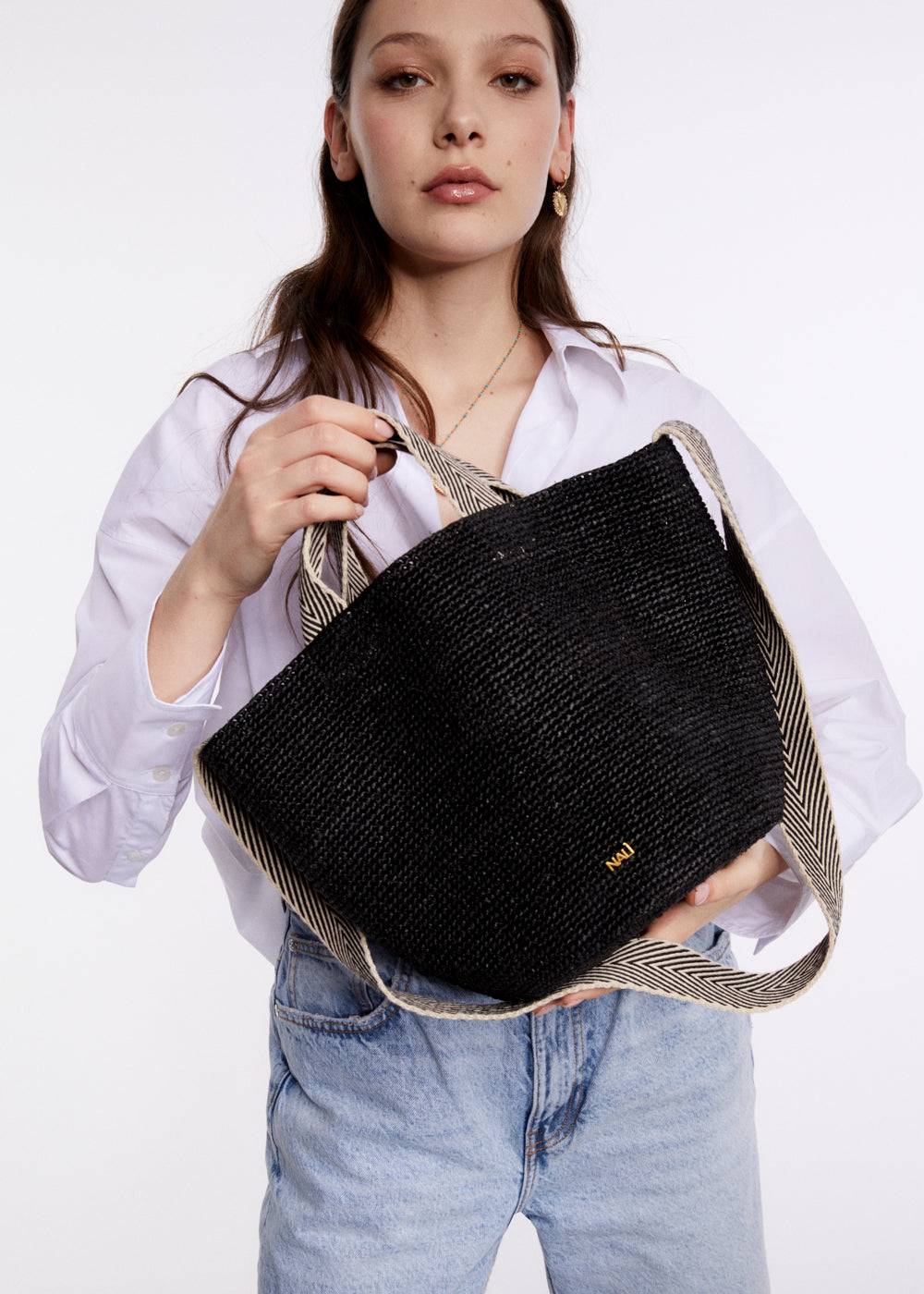 Nalí DEVON SMALL SHOPPER BAG IN RAFFIA + COLORS