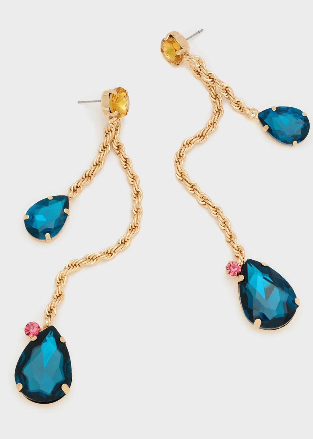 Nalí EARRINGS W/ GOLD PENDANT AND BLUE STONE