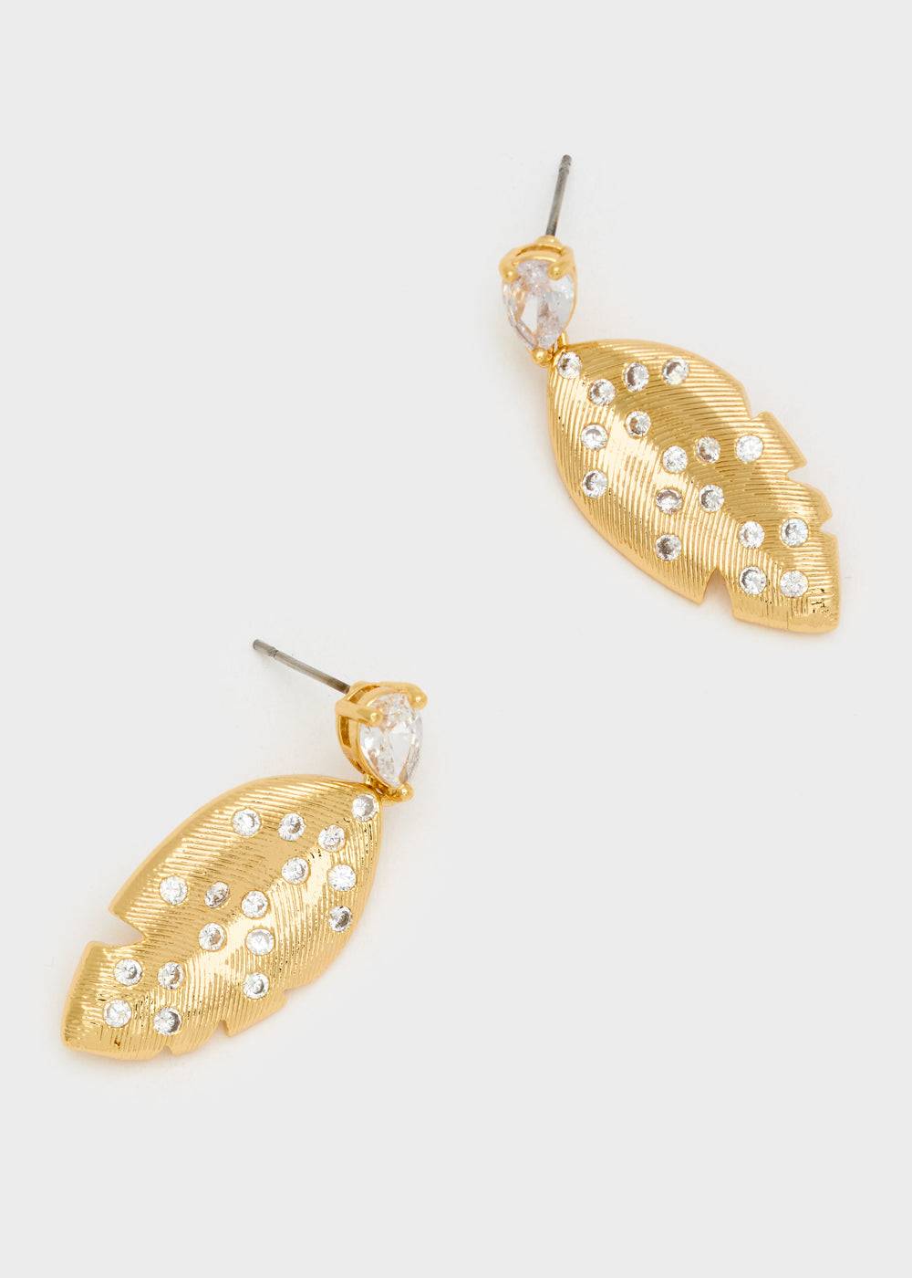 Nalí EARRINGS W/ PENDANT LEAF AND ZIRCONS