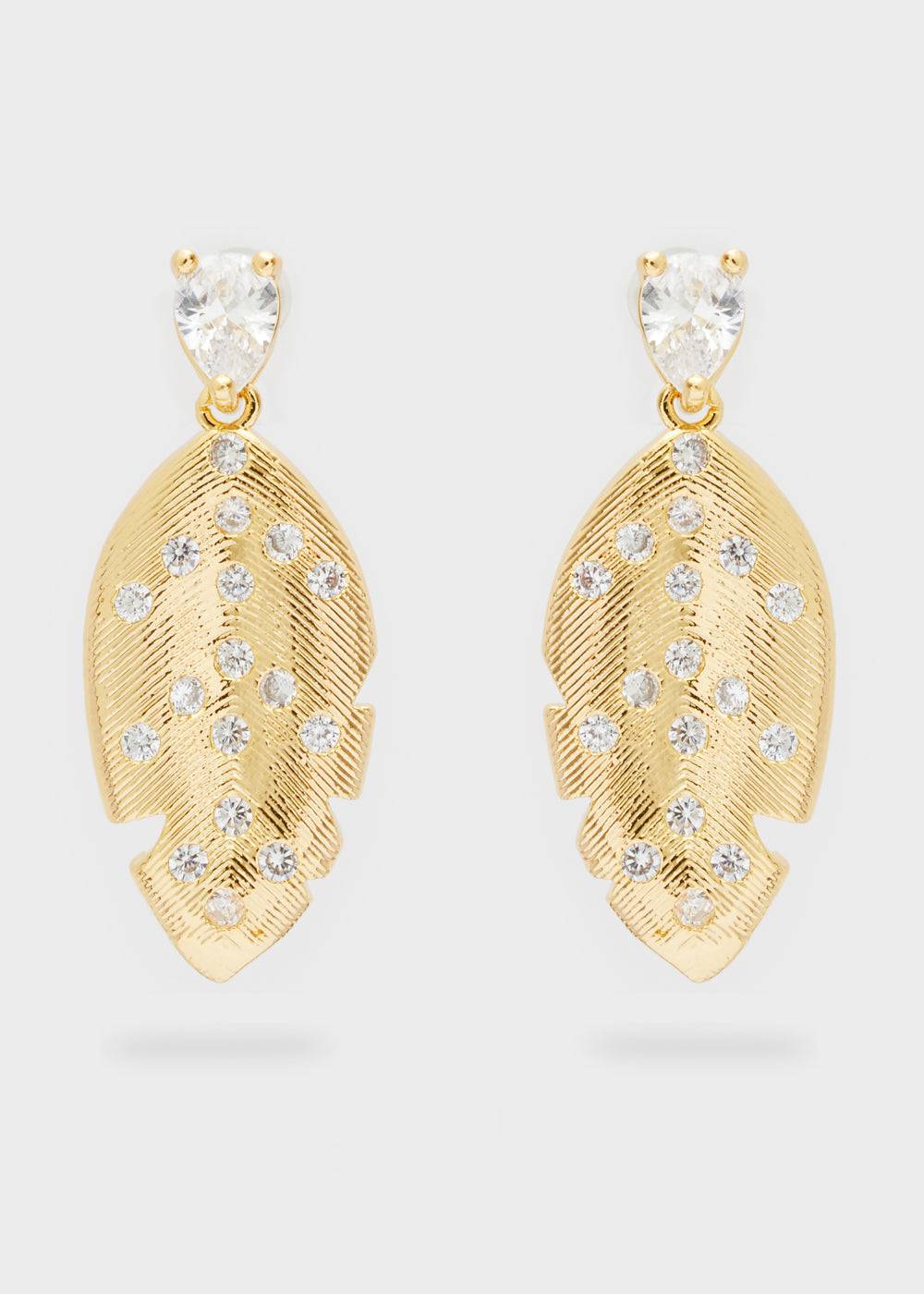 Nalí EARRINGS W/ PENDANT LEAF AND ZIRCONS
