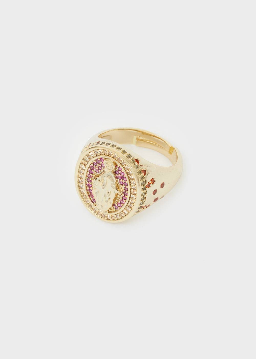 Nalí EFFIGY RING W/ FUSHIA STONES 14KT GOLD PLAT