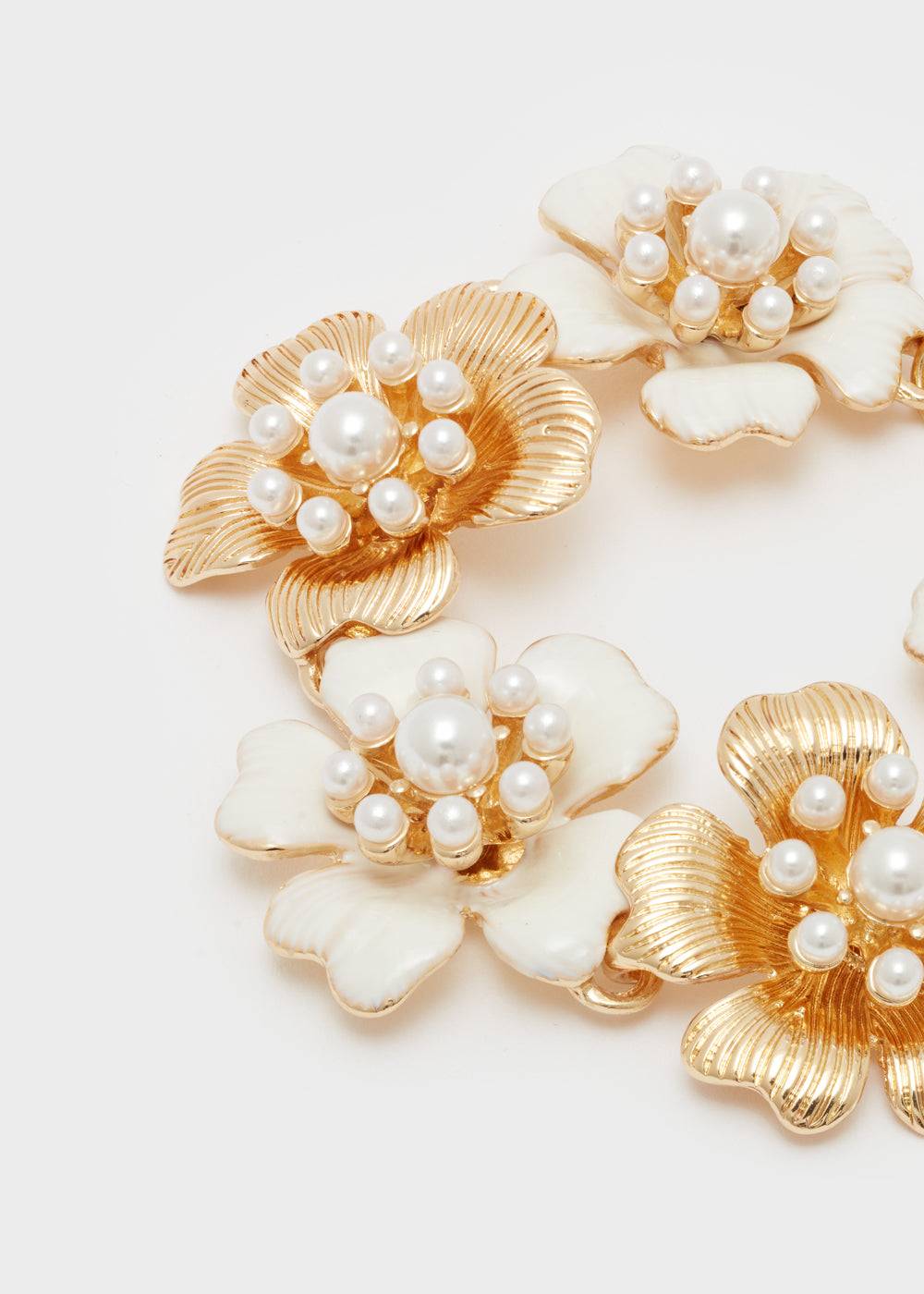 Nalí ENAMEL FLOWER BRACELET IN GOLD W/ PEARLS