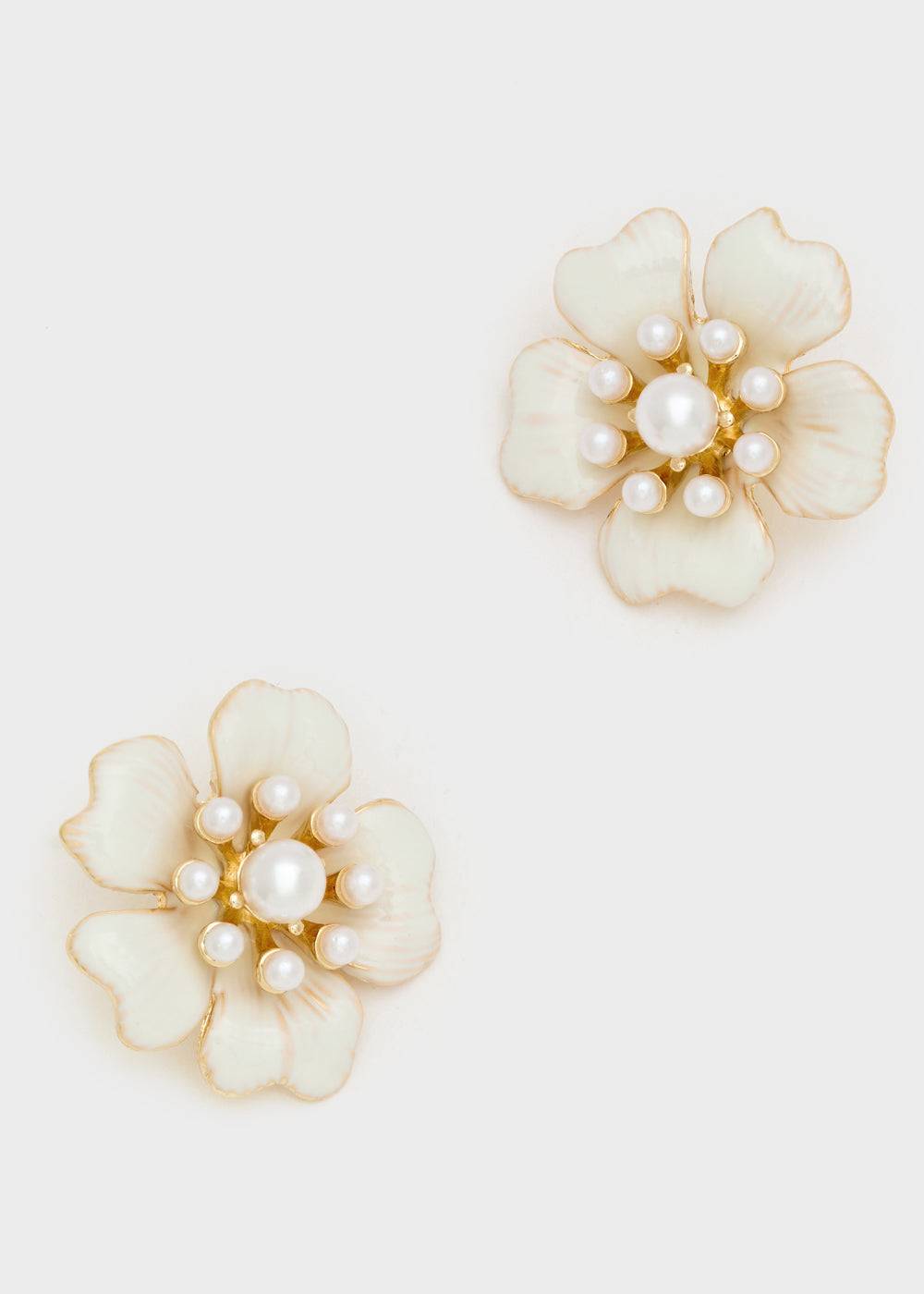 Nalí ENAMEL FLOWER EARRINGS W/ GOLD PEARL