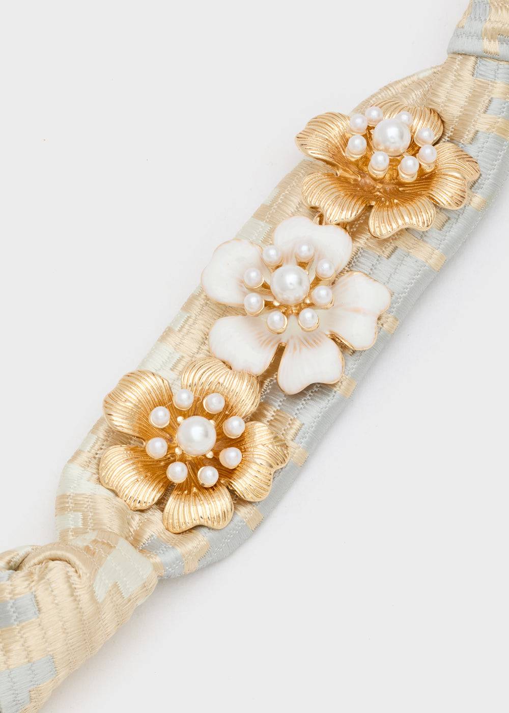 Nalí FABRIC BRACELET W/ GOLD + WHITE FLOWERS
