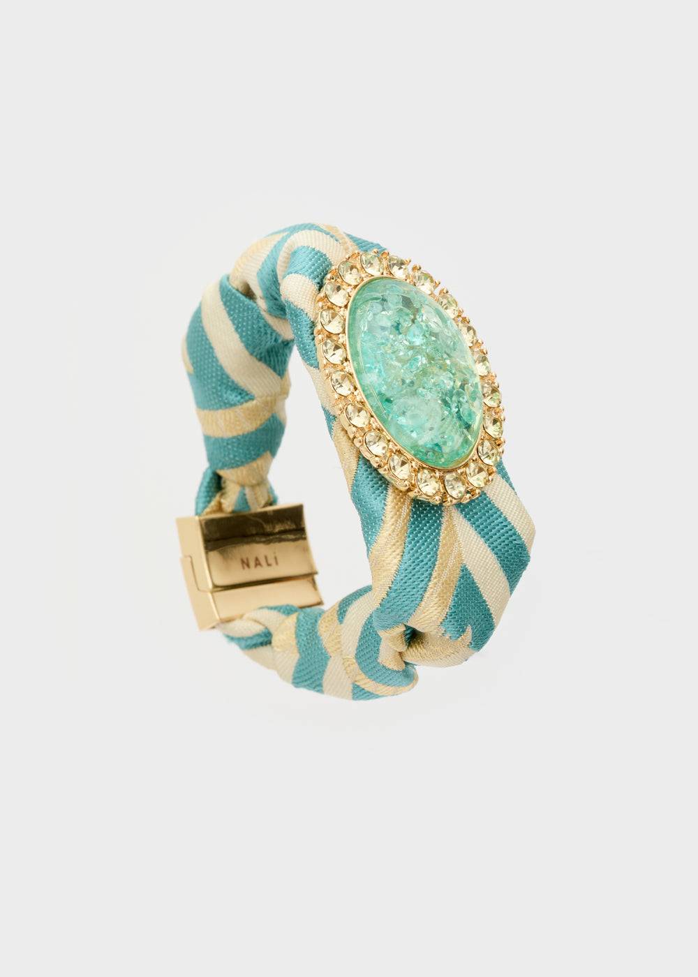Nalí FABRIC L.BLUE BRACELET W/ OVAL STONE