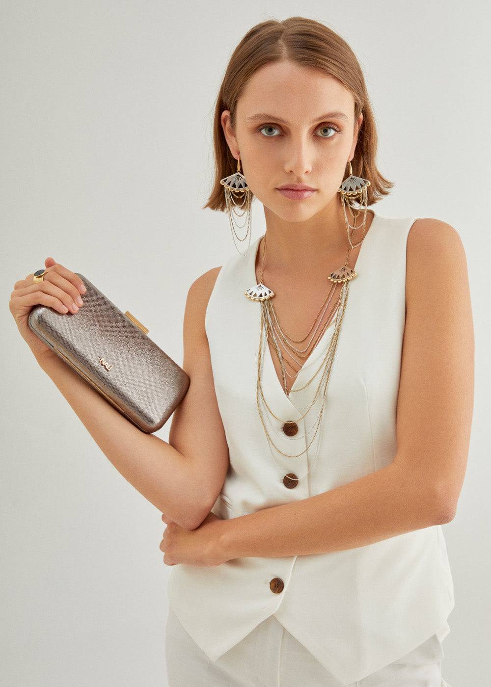 Nalí FAN CHAIN EARRINGS IN SILVER+GOLD