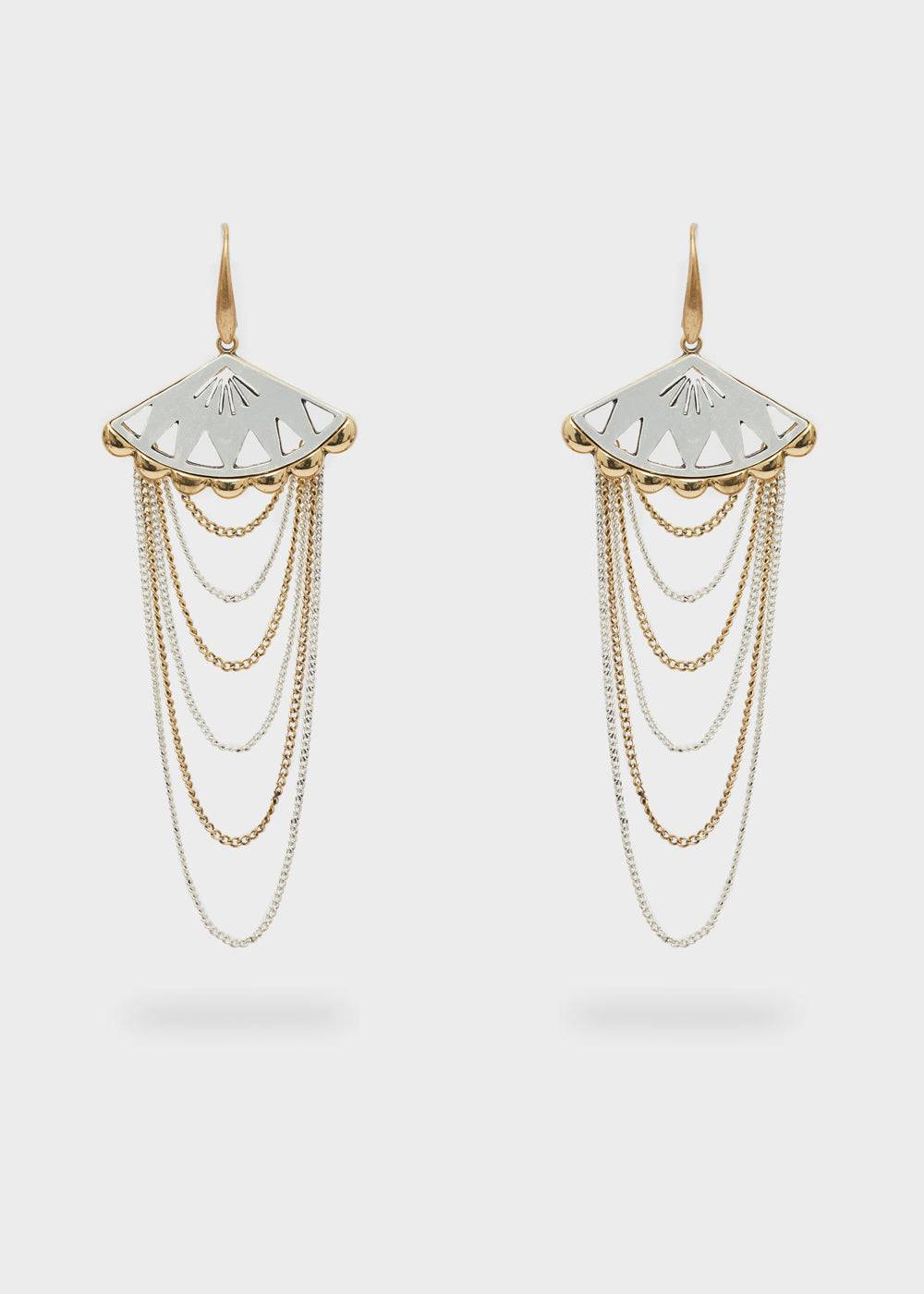 Nalí FAN CHAIN EARRINGS IN SILVER+GOLD