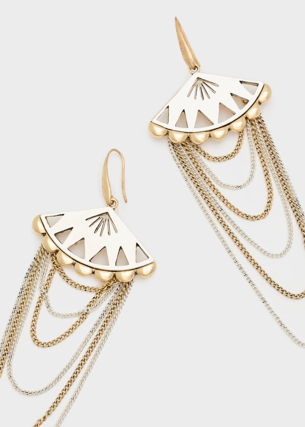 Nalí FAN CHAIN EARRINGS IN SILVER+GOLD