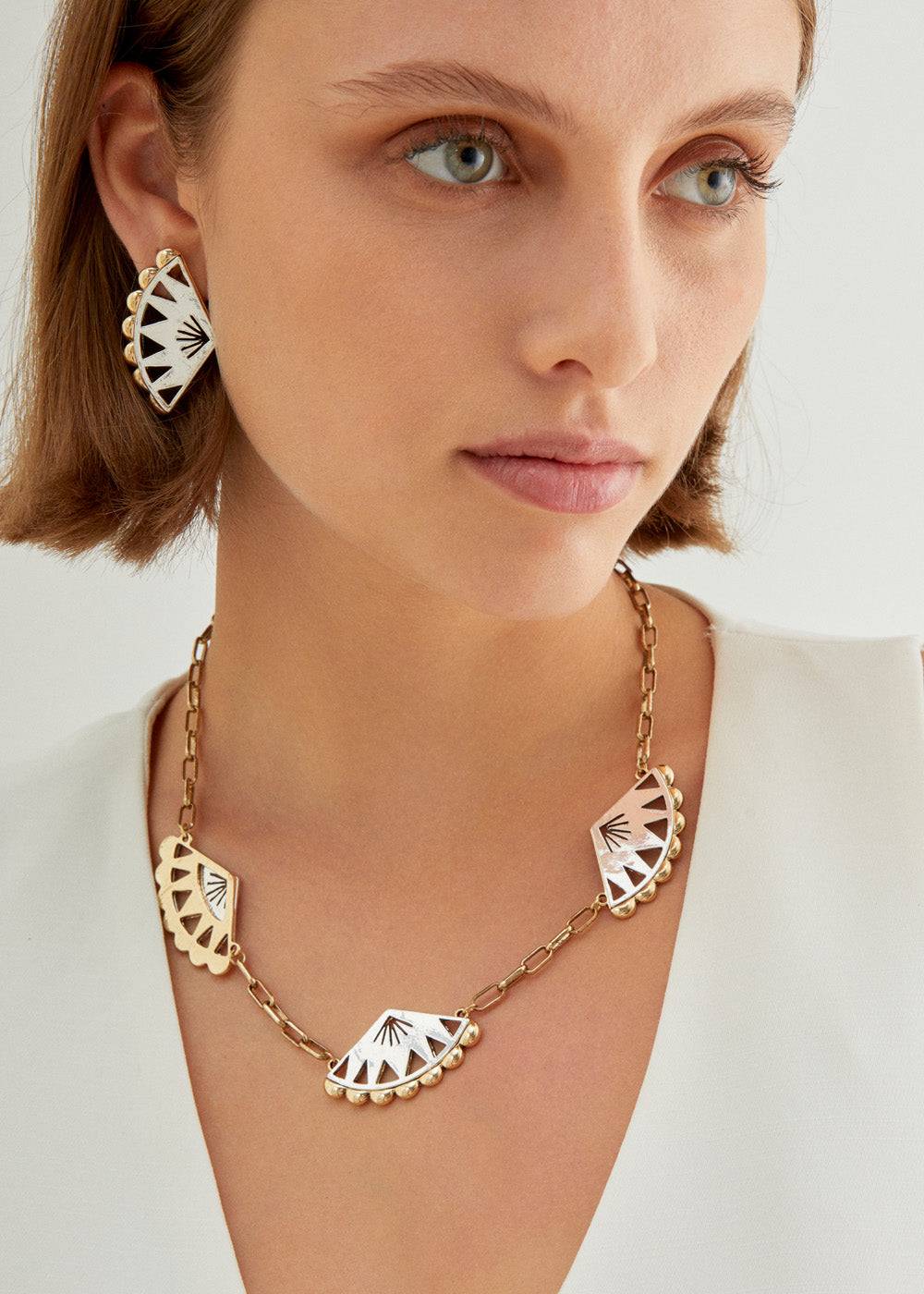 Nalí FAN CHAIN NECKLACE SILVER+GOLD