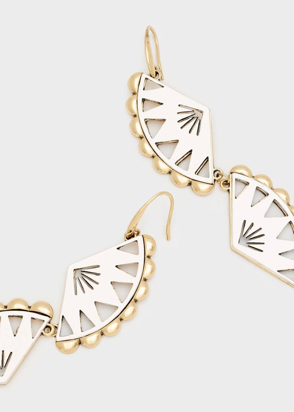 Nalí FAN EARRINGS W/ PENDANT IN SILVER+GOLD