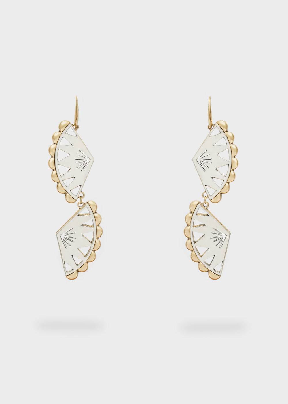 Nalí FAN EARRINGS W/ PENDANT IN SILVER+GOLD