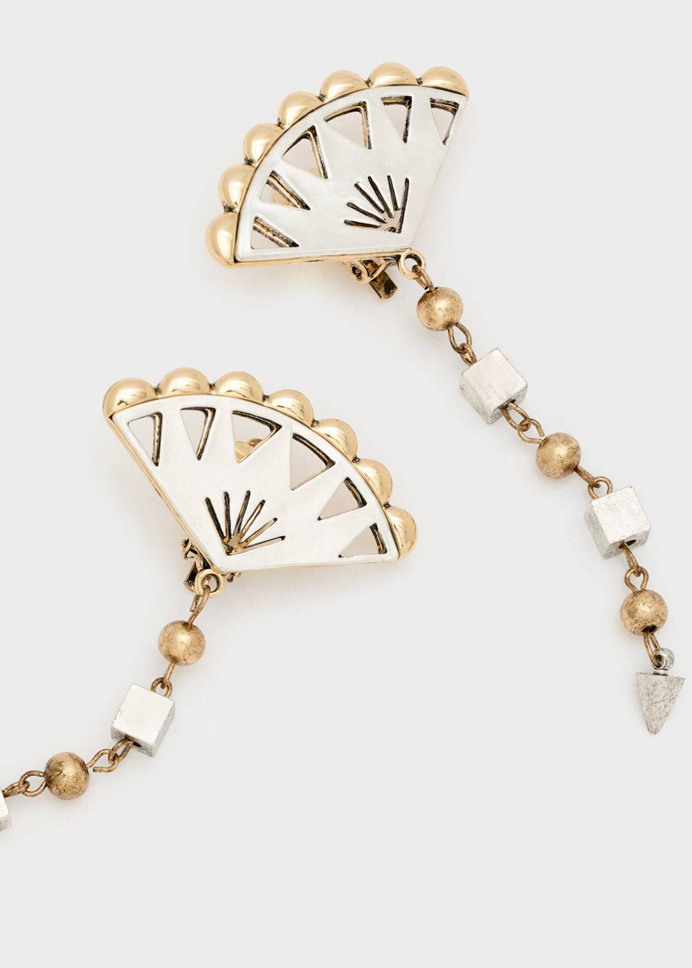 Nalí FAN PENDANT EARRINGS IN SILVER+GOLD