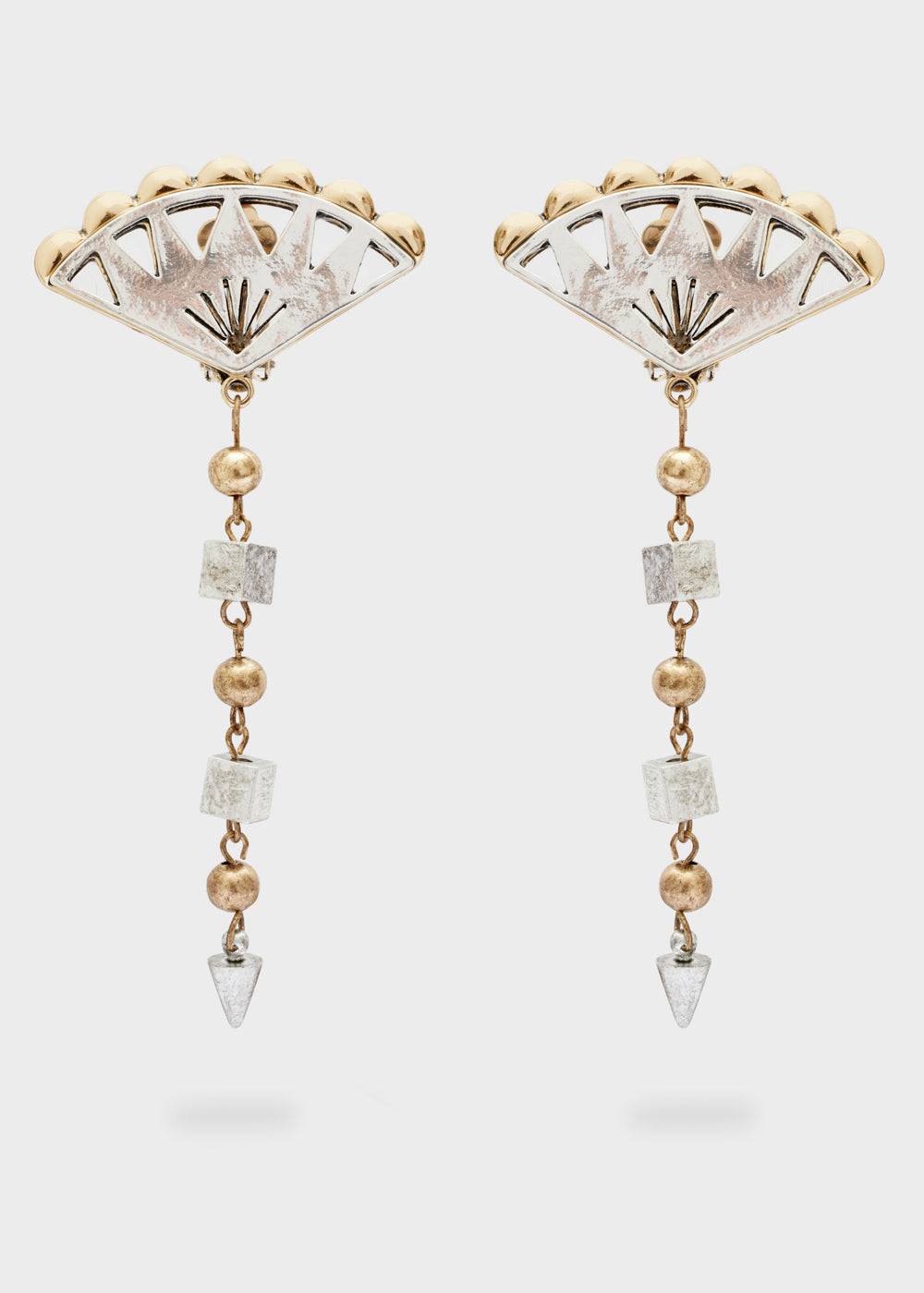 Nalí FAN PENDANT EARRINGS IN SILVER+GOLD