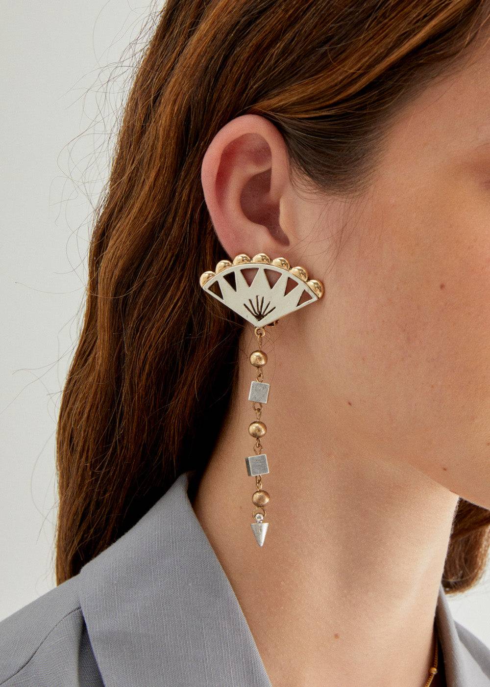 Nalí FAN PENDANT EARRINGS IN SILVER+GOLD