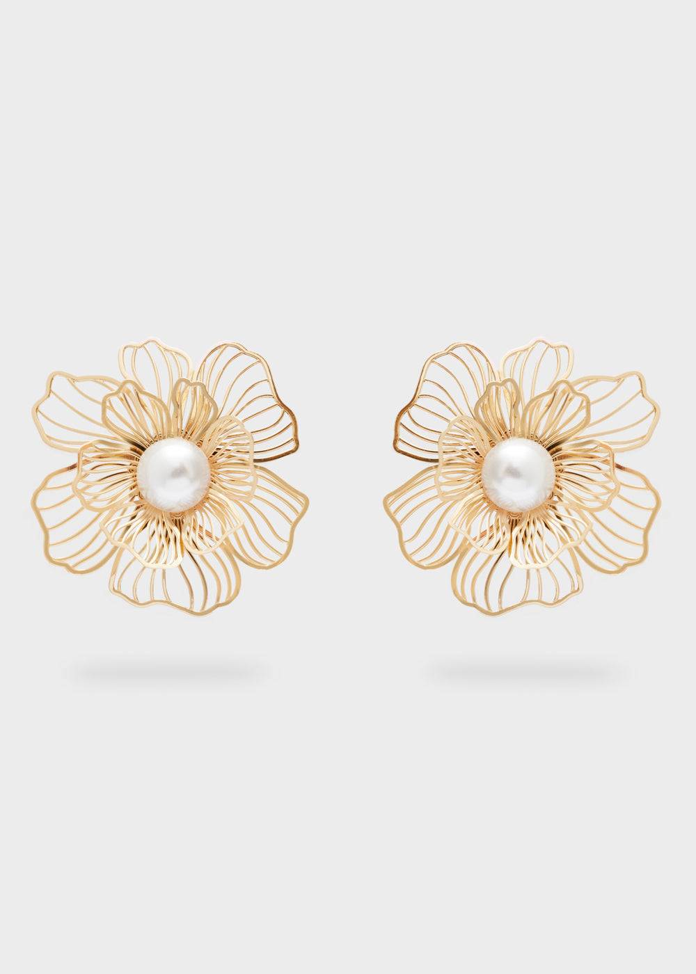 Nalí FLOWER EARRINGS IN GOLD W/ PEARL