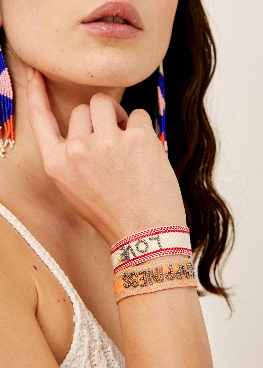 Nalí GIOIA FABRIC BRACELET WITH BEADS ORANGE