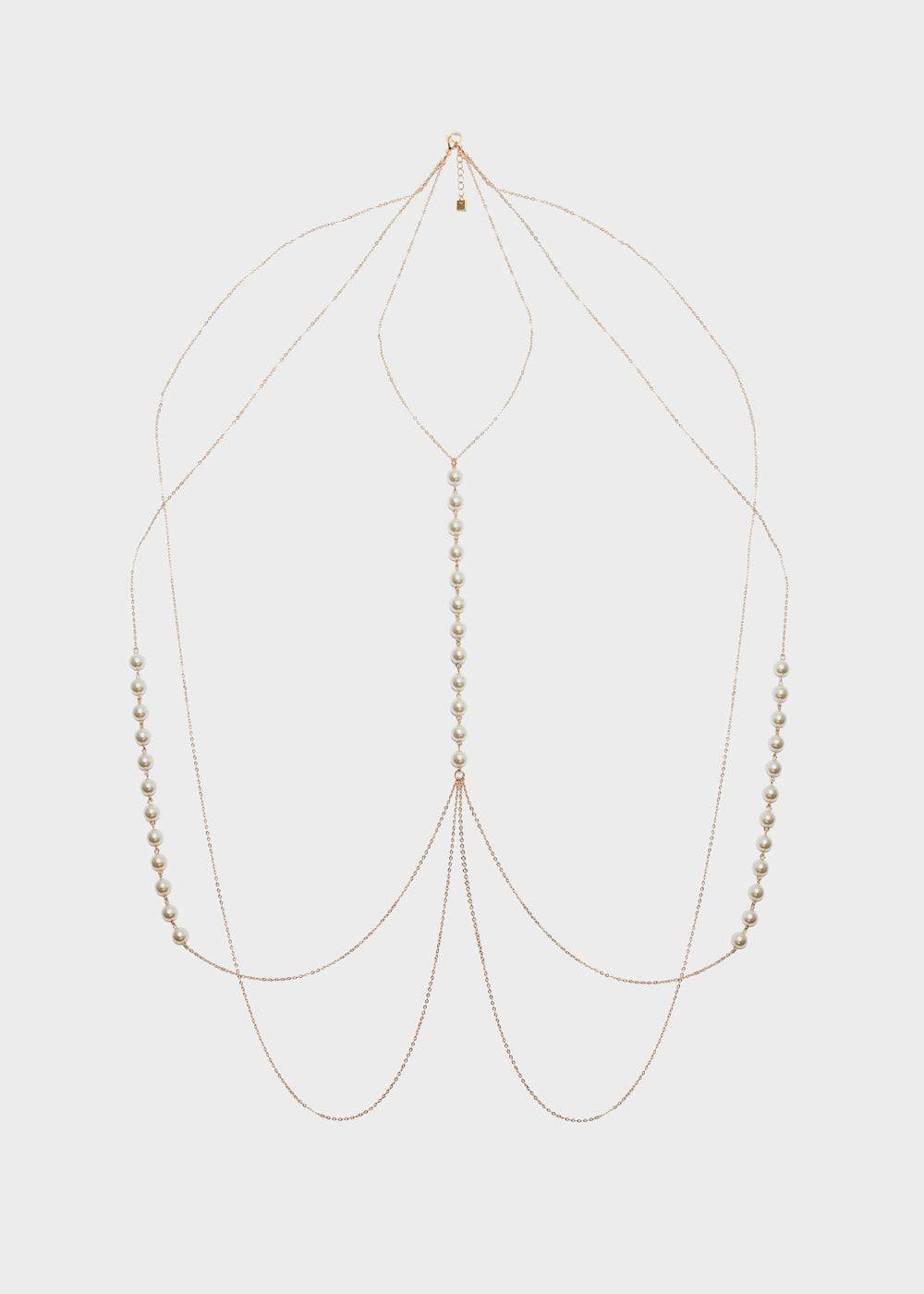 Nalí GOLD BODY CHAIN WITH WHITE PEARLS