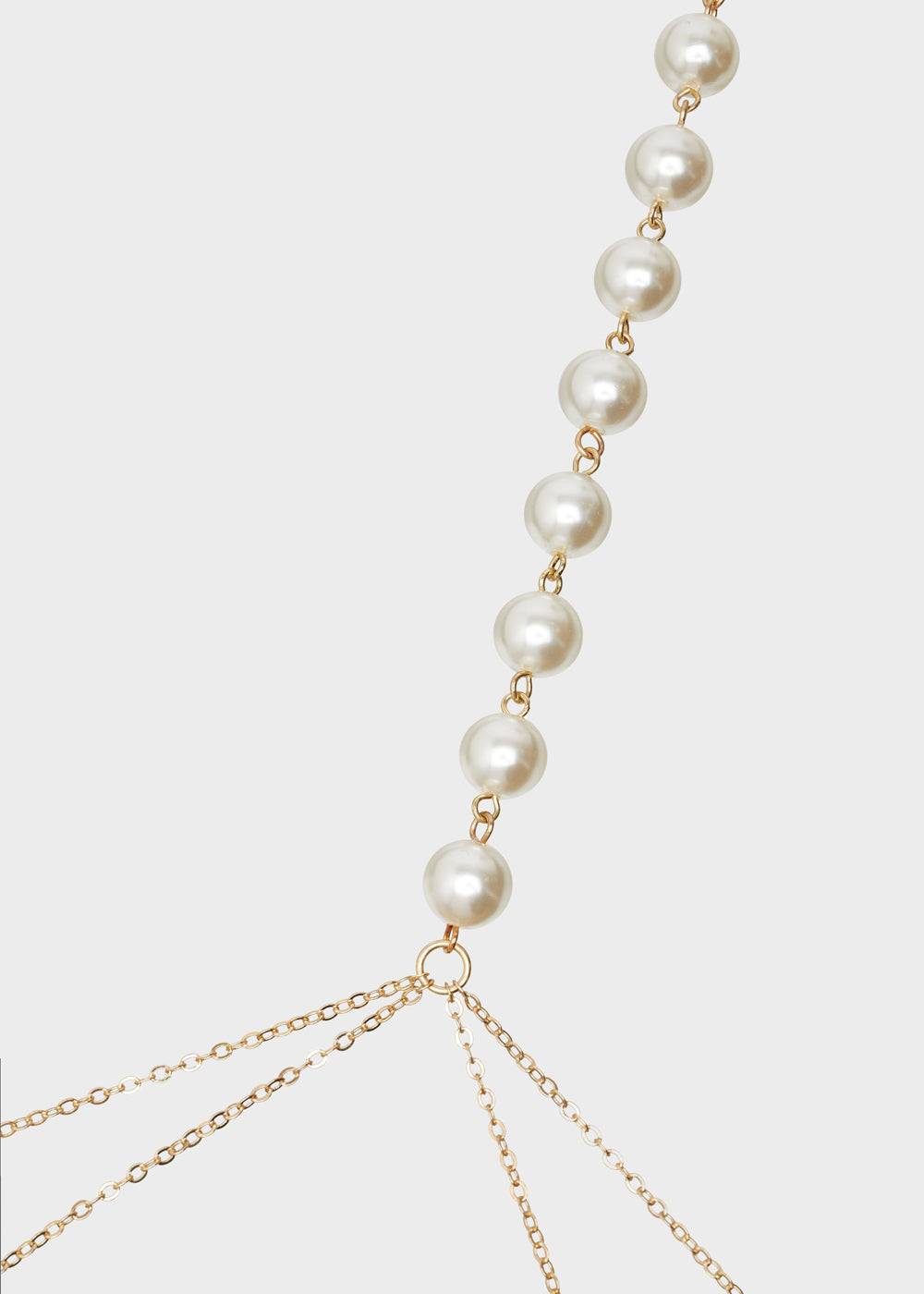 Nalí GOLD BODY CHAIN WITH WHITE PEARLS